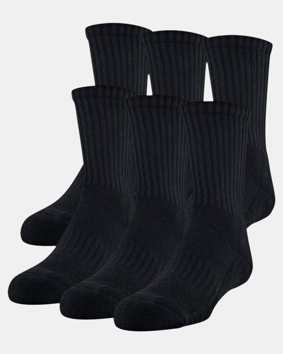 Kids' UA Training Cotton Crew 6-Pack Socks, Black, pdpMainDesktop image number 0
